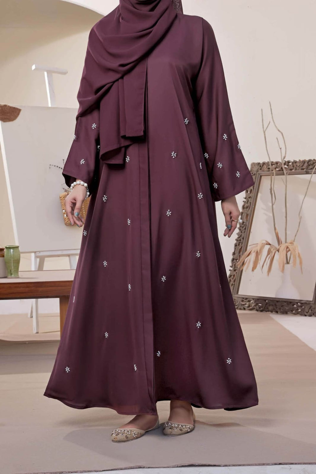 Mahroon Stone Abaya