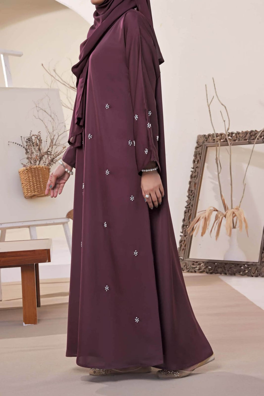 Mahroon Stone Abaya