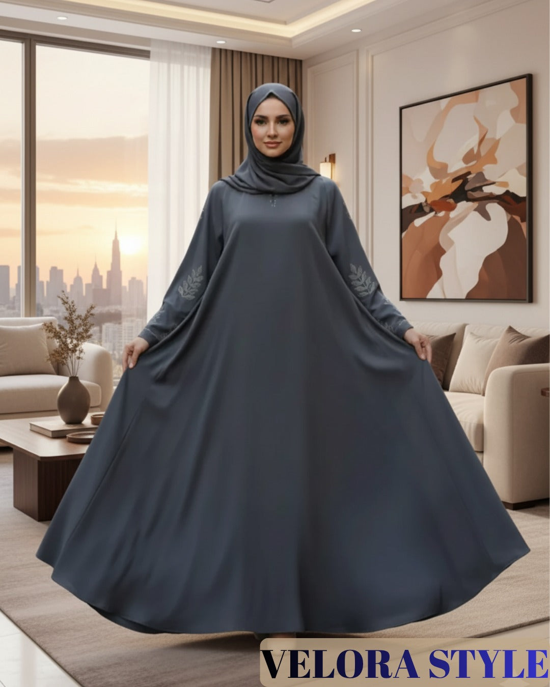 Maxi Sleeves Embroidery Airline Abaya